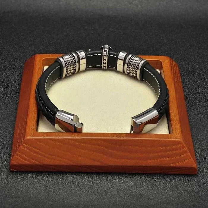 Cross punk leather bracelet - AntoniosClothing - Blue