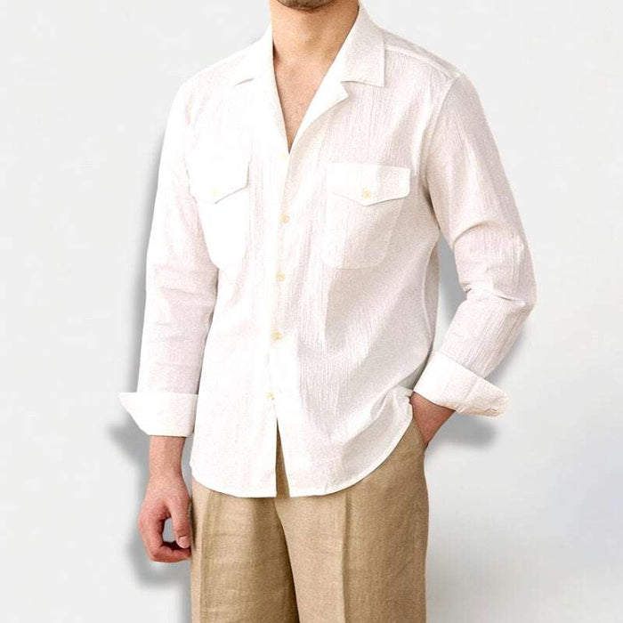 Cuban collar relaxed fit elegant shirt - AntoniosClothing - Black