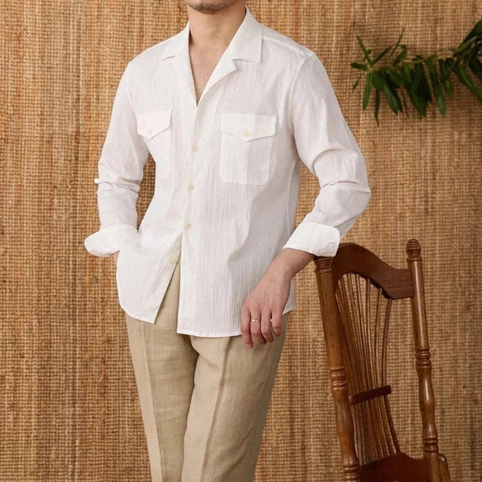 Cuban collar relaxed fit elegant shirt - AntoniosClothing - White
