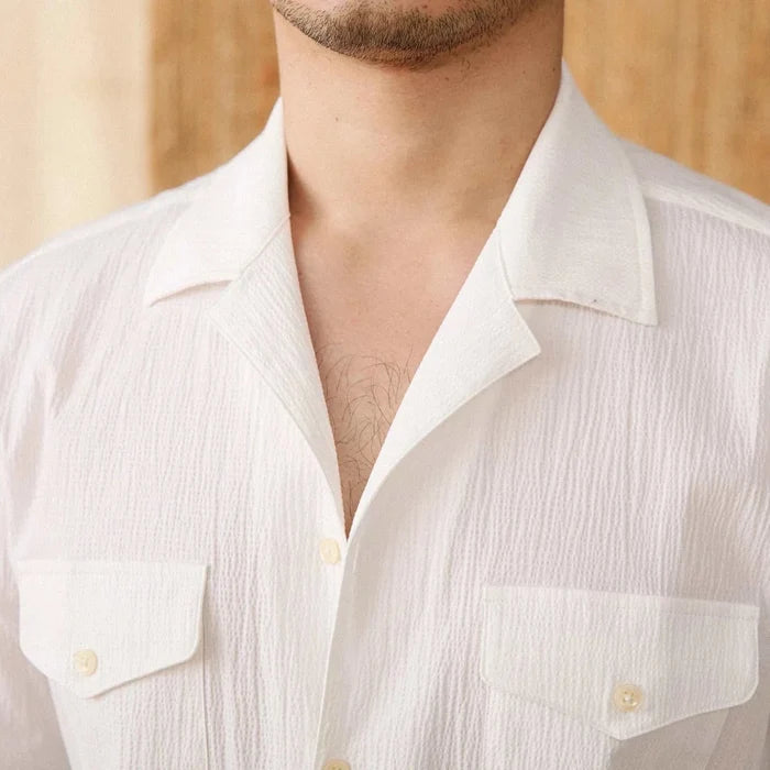 Cuban collar relaxed fit elegant shirt - AntoniosClothing - Khaki