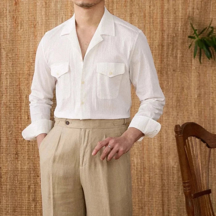 Cuban collar relaxed fit elegant shirt - AntoniosClothing - Black