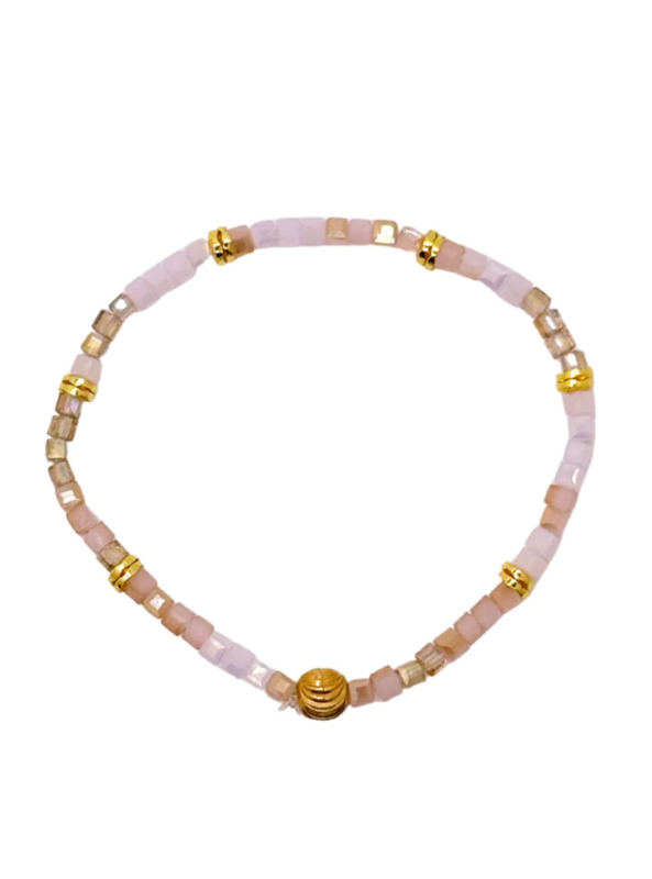 Dainty Pink Crystal Cut Bracelet with Gold Accents