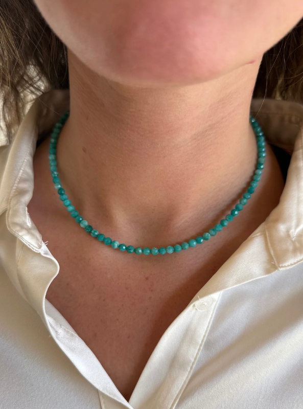 Dainty Turquoise Crystal Cut Necklace