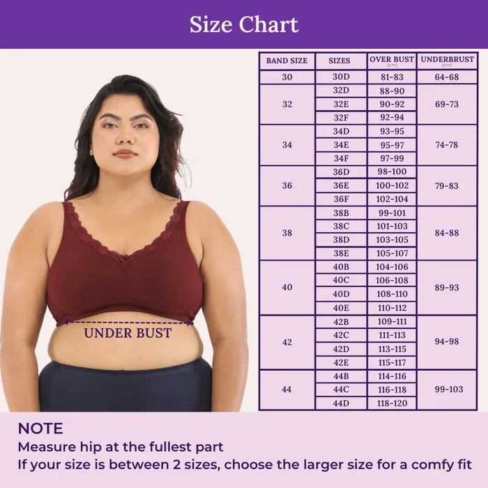 Size Chart For Plus Size Daily Bliss Bra-Steel Grey
