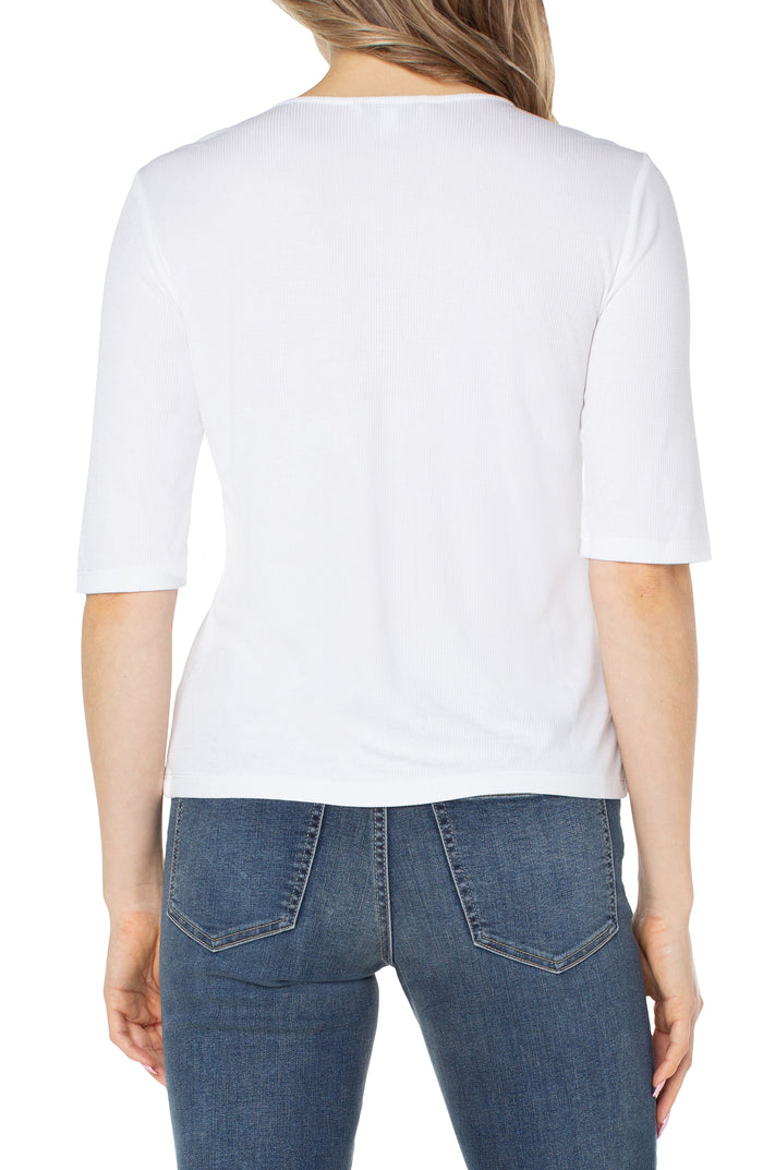 Double Layer V Neck 1/2 Sleeve Rib Knit Top