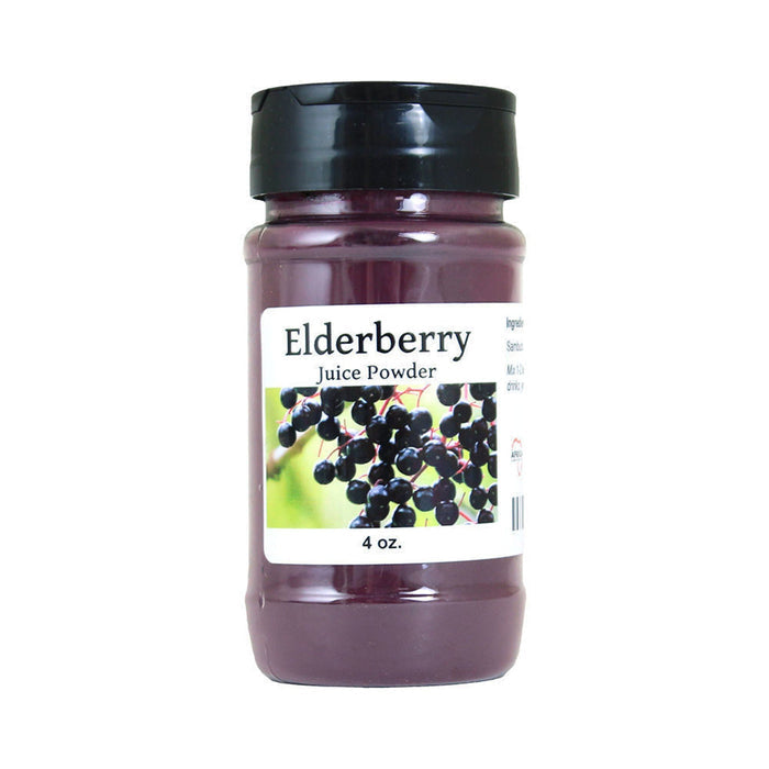 Elderberry Juice Powder 4 oz, finely milled elderberry powder ideal for mixing into smoothies, beverages, and recipes as part of a daily wellness routine.