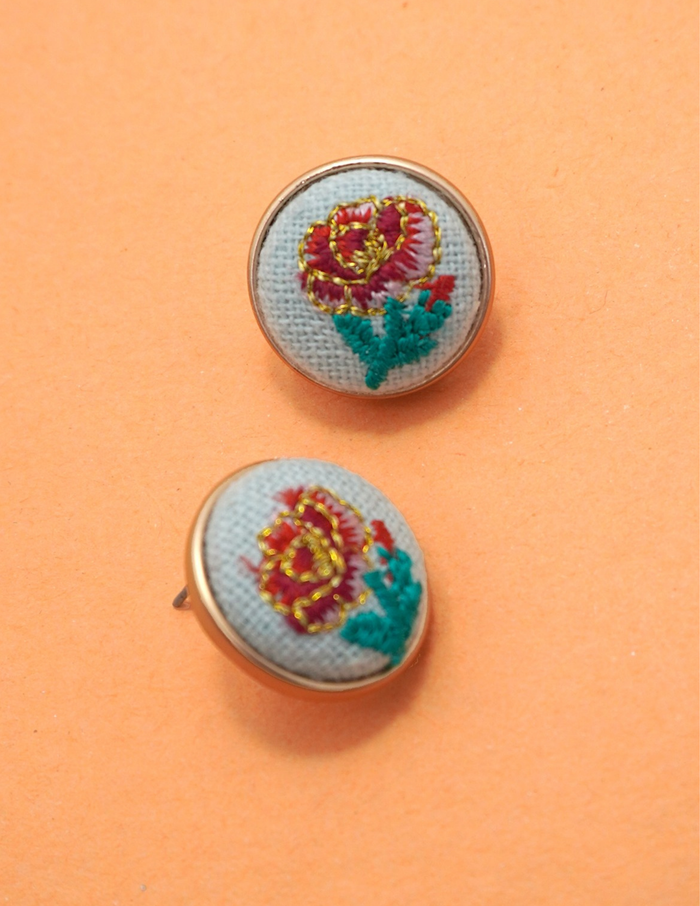 Embroidery Floral Gold Edge Stud Earrings