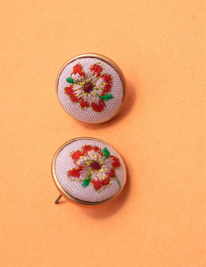 Embroidery Floral Gold Edge Stud Earrings