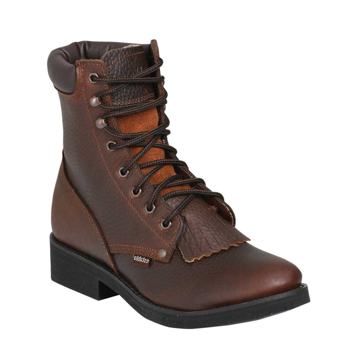 Brown leather boot with lace-up design
