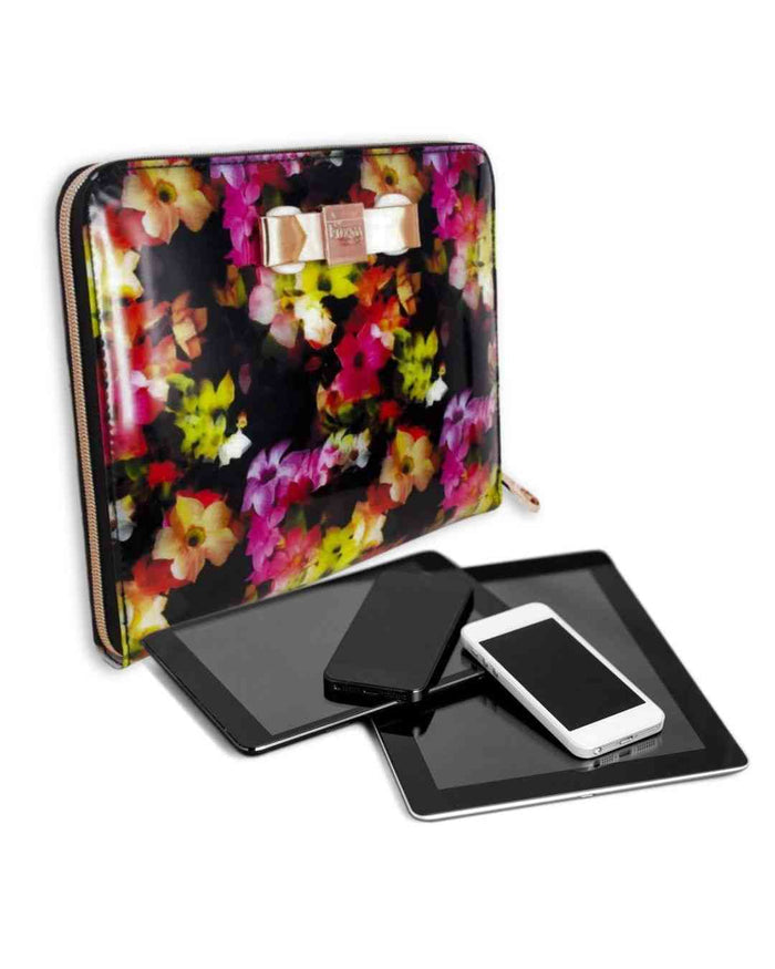 Multicolour floral zipper tablet sleeve with black interior panel