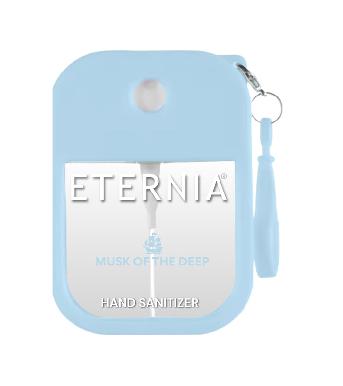 Blue Eternia hand sanitizer keyring pouch labeled Musk of the Deep