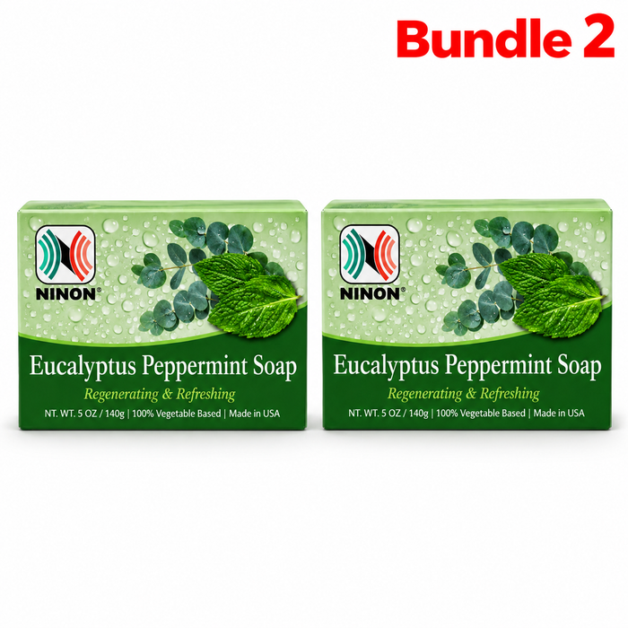 Eucalyptus Peppermint Soap 5 oz in branded packaging, refreshing cleansing bar with eucalyptus and peppermint, formulated to gently cleanse the skin while leaving it feeling cool, fresh, soft, and revitalized
