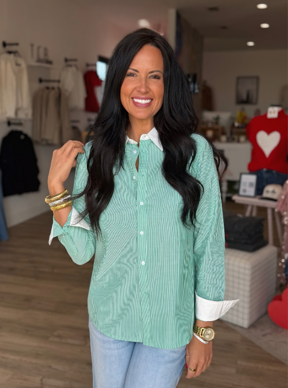 Felicity Stripe Shirt- Green
