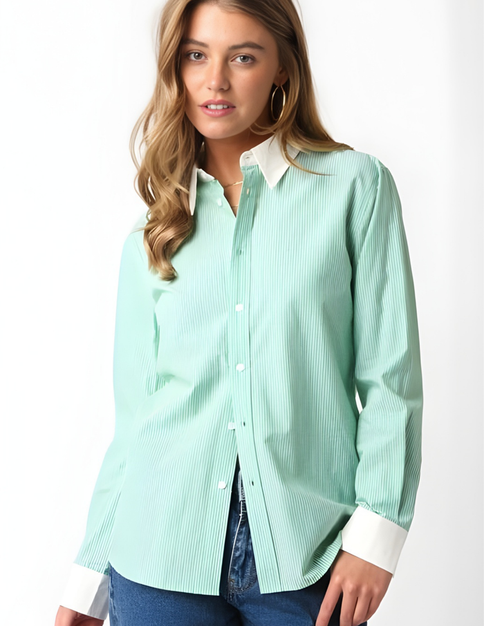 Felicity Stripe Shirt- Green