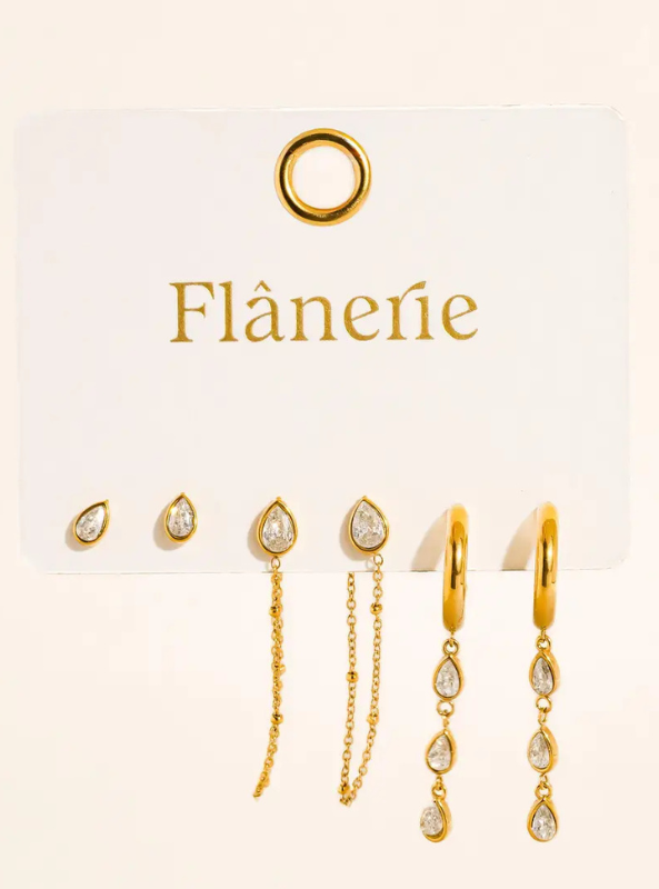 Finley 18K Gold Non-Tarnish Cz Chain Drop Earring Sets