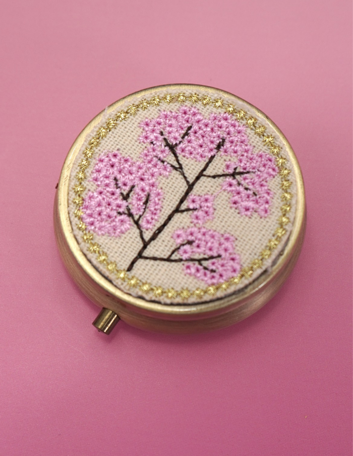 Floral Embroidery Jewelry Organizer with Mirror