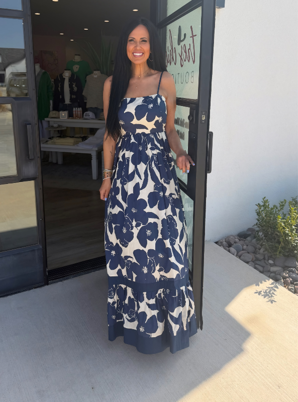 Floral Tiered Maxi Dress- Navy