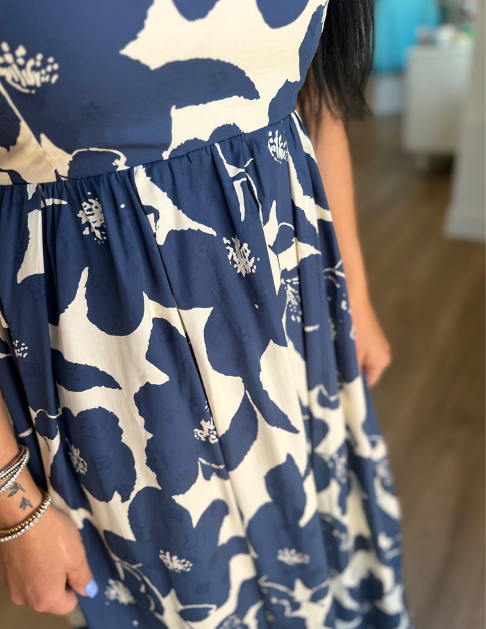Floral Tiered Maxi Dress- Navy