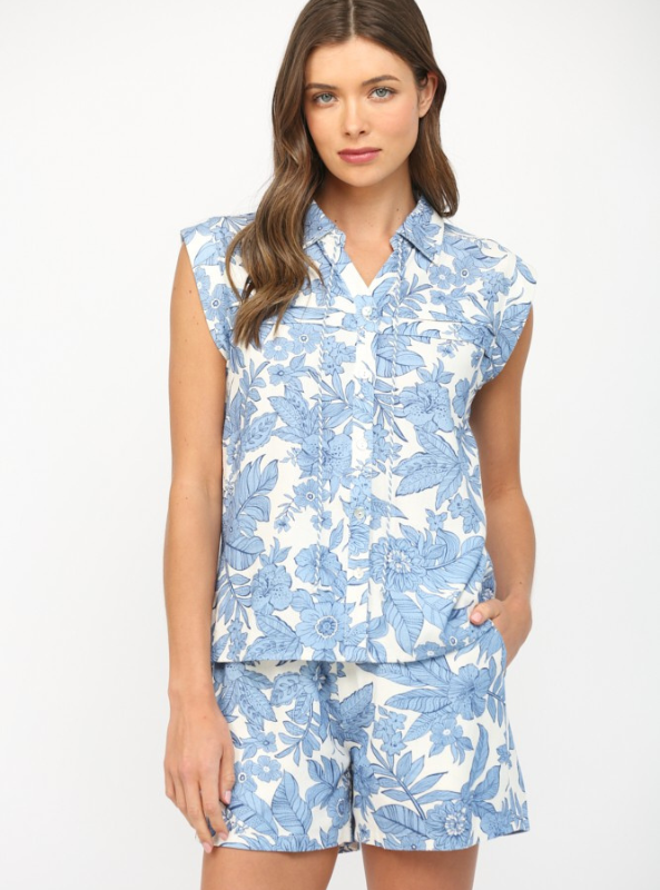 Floral Tuck Detail Button Down Shirt