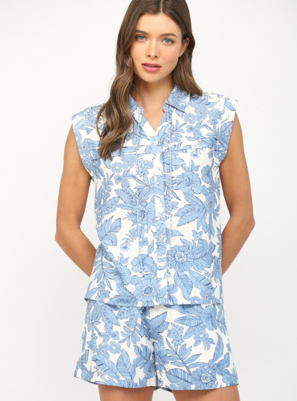 Floral Tuck Detail Button Down Shirt