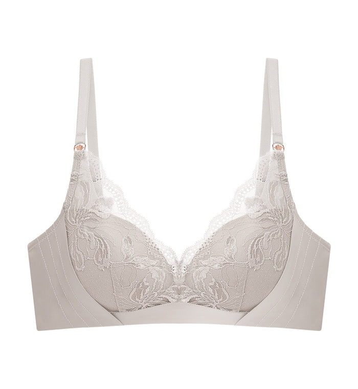 Florale Rose Lilies Non-Wired Padded Bra - RHINO GREY