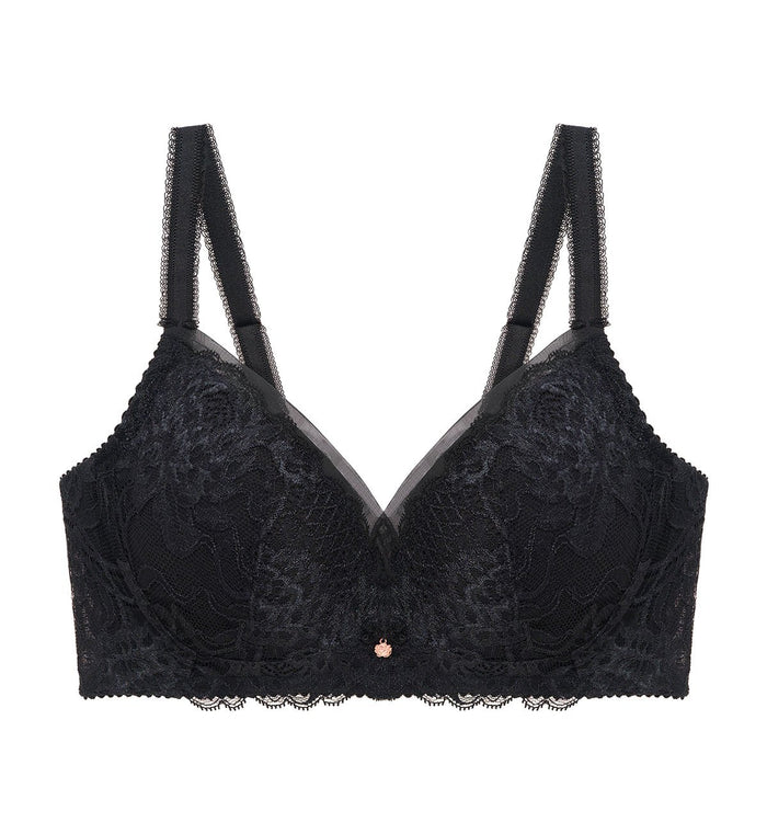 Florale Wild Peony Non-Wired Padded Bra - BLACK