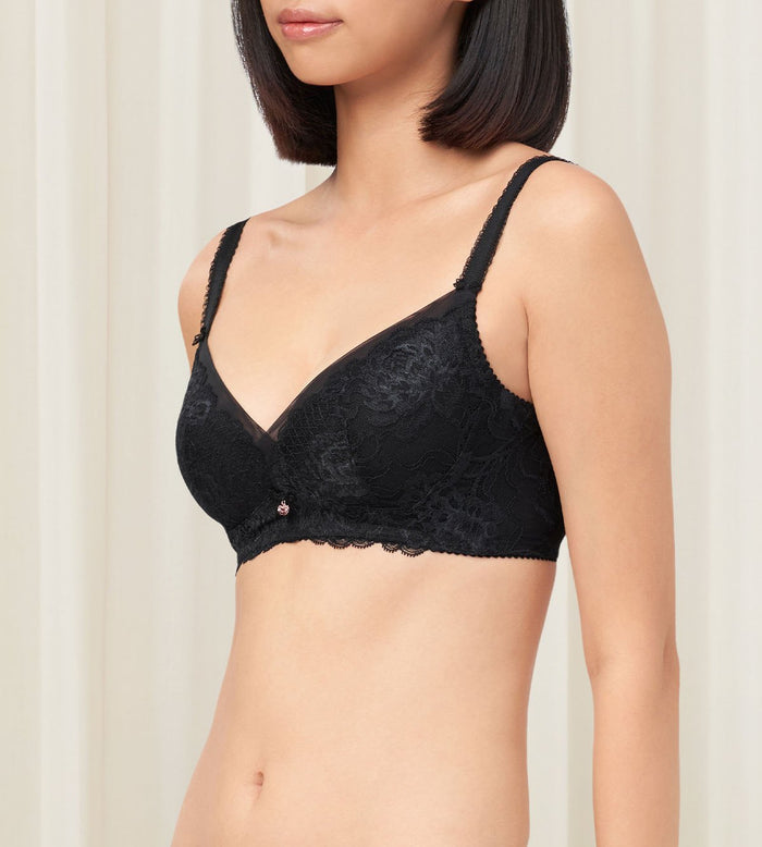 Florale Wild Peony Non-Wired Padded Bra - BLACK