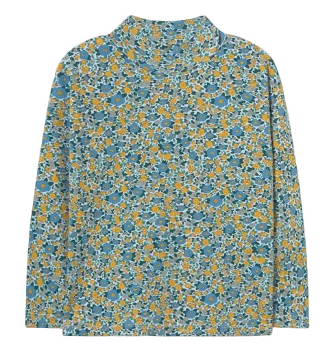 Flower Pattern Ribbed Mock Turtleneck