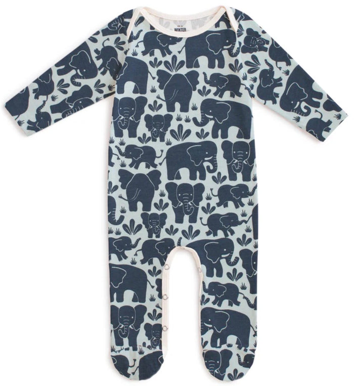 Footed Romper - Elephant Herd Navy