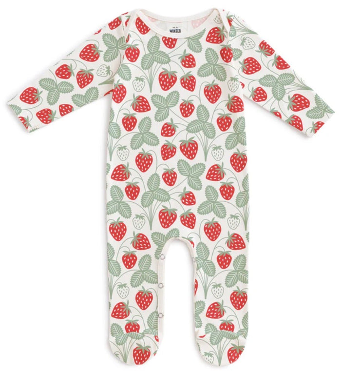 Footed Romper - Strawberries Red & Green