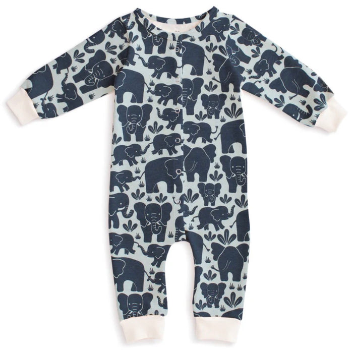 French Terry Jumpsuit - Elephant Herd Navy
