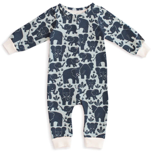 French Terry Jumpsuit - Elephant Herd Navy