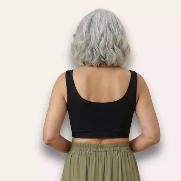 Front Open Bra With Hooks & U Back For Elderly - Black