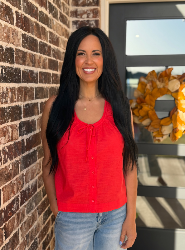 Front Tie Button-Up Top- Paprika