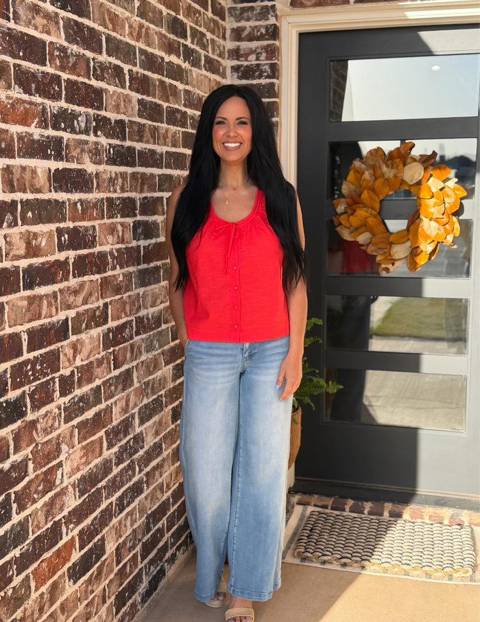 Front Tie Button-Up Top- Paprika