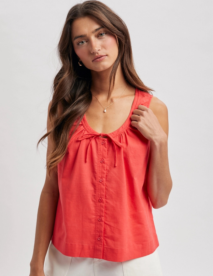 Front Tie Button-Up Top- Paprika