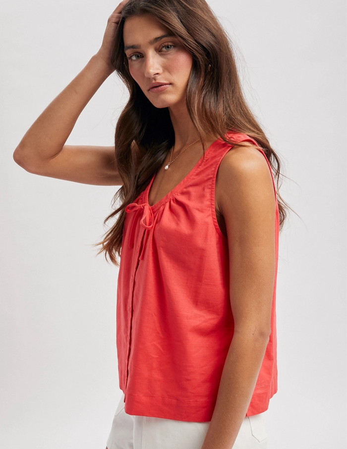 Front Tie Button-Up Top- Paprika