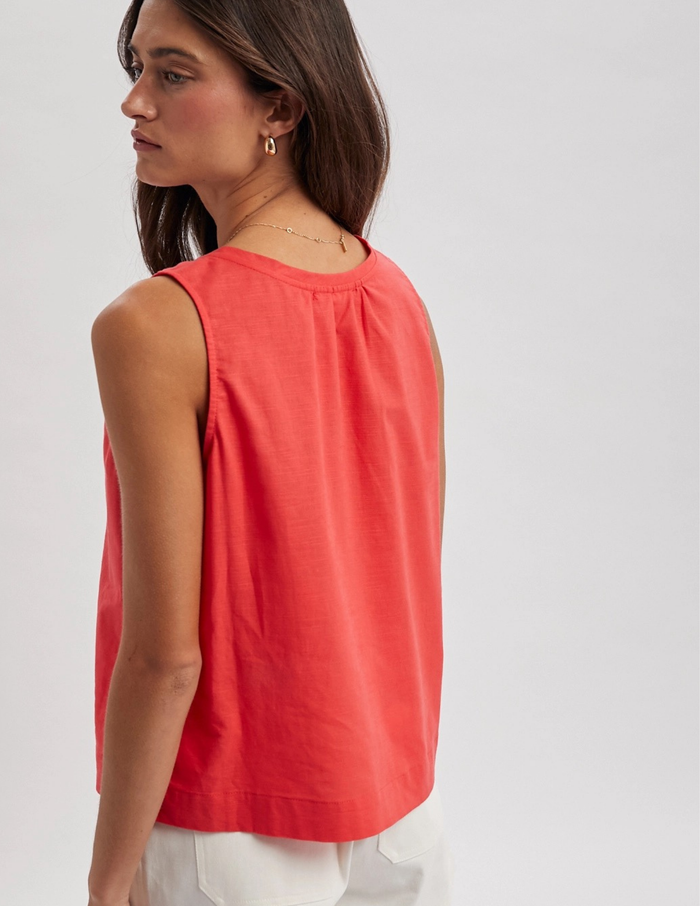 Front Tie Button-Up Top- Paprika