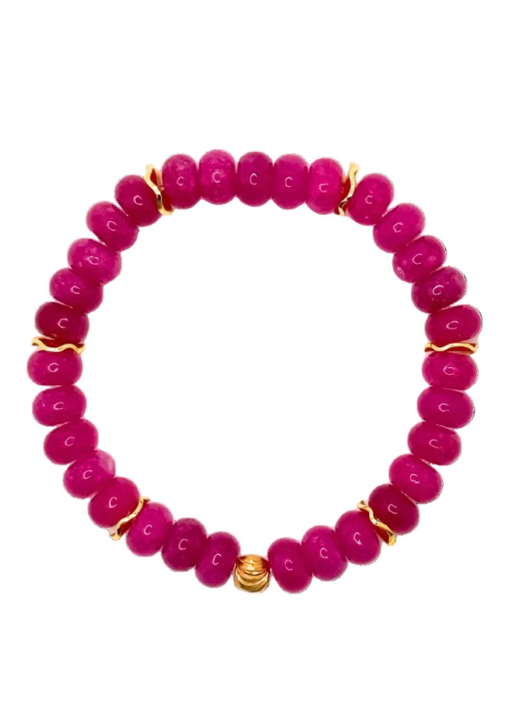 Fuchsia Gemstone Bracelet with Gold Accents
