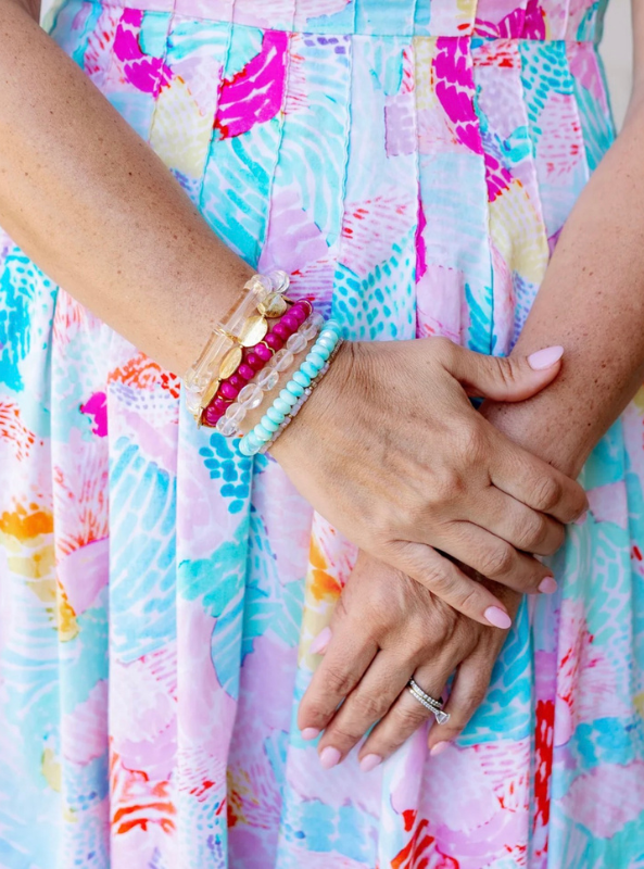 Fuchsia Gemstone Bracelet with Gold Accents