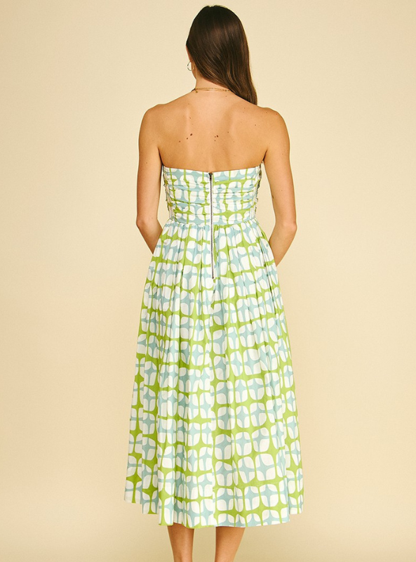 Geometric Print Midi Dress- Aqua Green