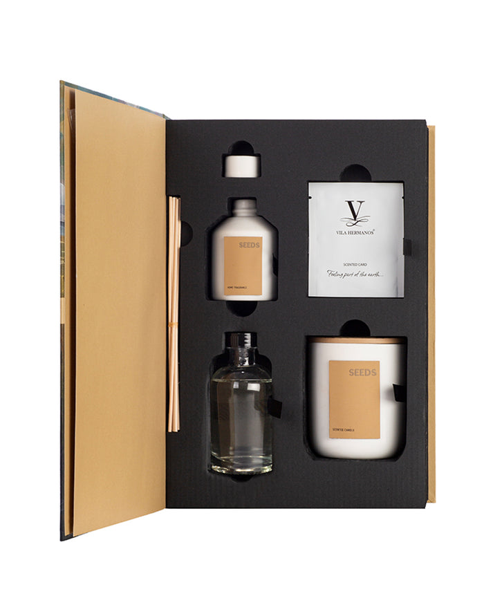Gift Set ORGANIC YELLOW SEEDS Candle 200gr, Diffuser 100ml, Scent Card 8.07 x 3.74 x 12.01 in