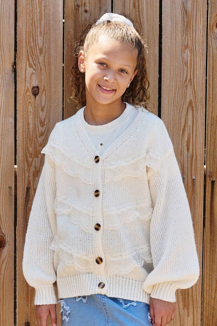 Girls Cream Lace Detail Cardigan
