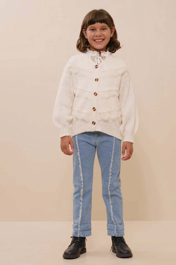 Girls Cream Lace Detail Cardigan