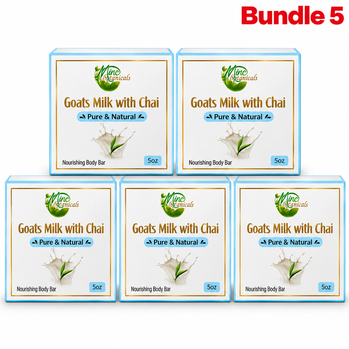 Goat's Milk Soap with Chai 5 oz in branded packaging, gentle cleansing bar made with goat's milk and chai-inspired ingredients to cleanse, moisturize, and leave skin feeling soft, smooth, and refreshed.