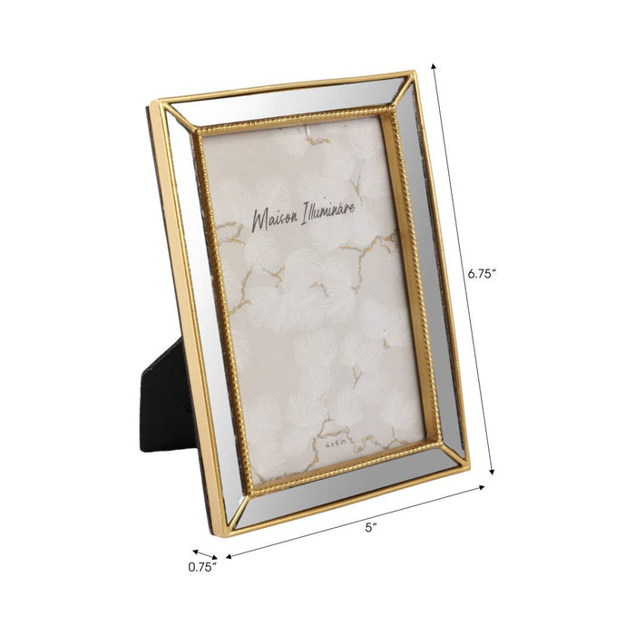 Gold 4x6 in. Resin Photo Frame with Mirrored Beaded Border
