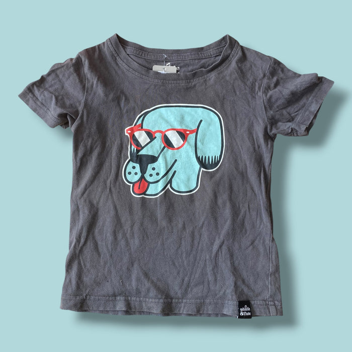 grey Whistle&Flute dog graphic  tee, 3-4Y