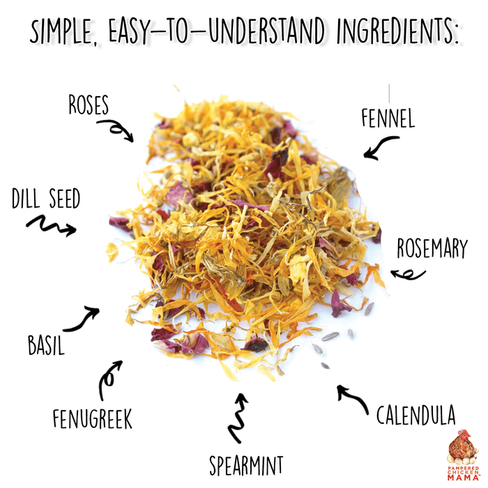 Happy Tummy Herbal Treat & Coop Herbs For Pet Chickens With Spearmint, Dill, Roses, Calendula, & Fenugreek