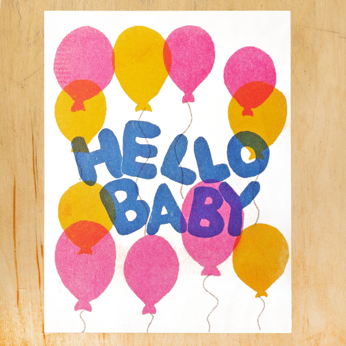 HELLO BABY BALLOONS RISOGRAPH GREETING CARD