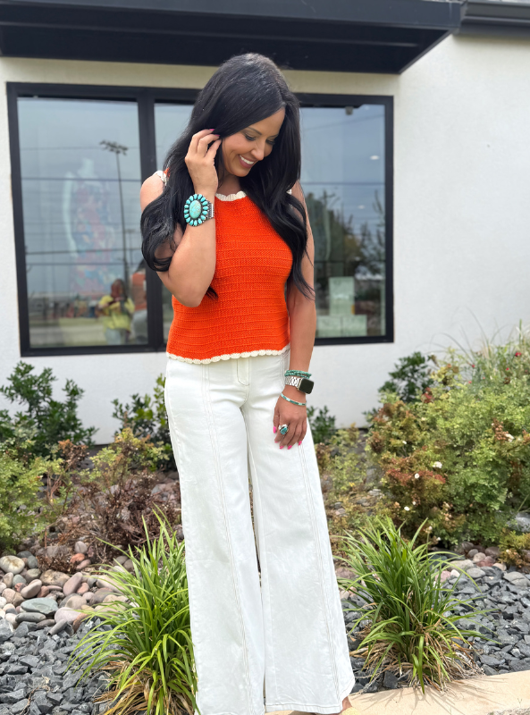 High- Waisted Flare Pants- Cream